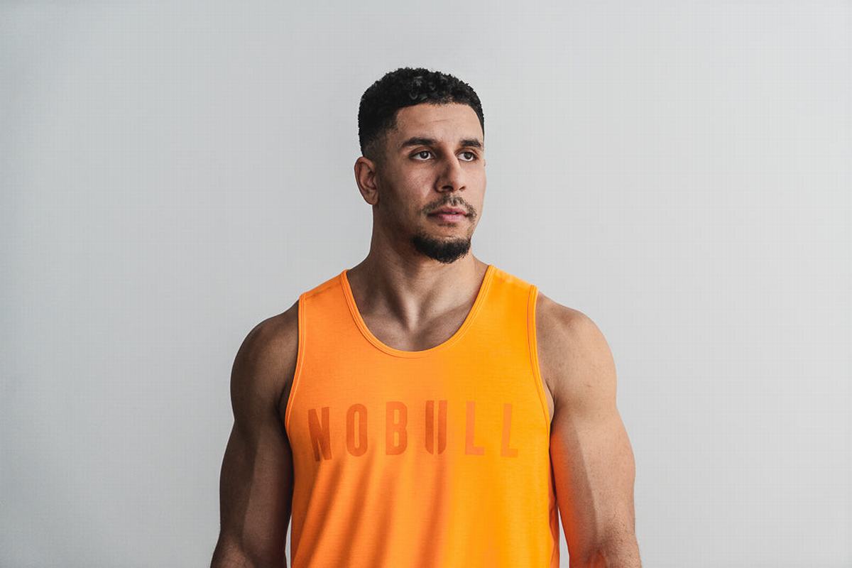 Nobull Neon Men\'s Tank Tops Orange | Australia (GR9036)